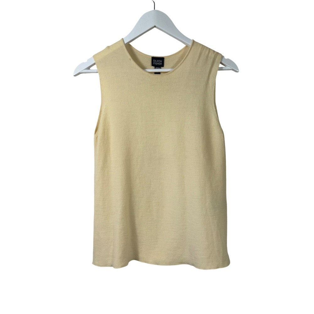 Vtg Eileen Fisher Womens Yellow Knit Sleeveless Shell Top‎ Italian Yarn Size S